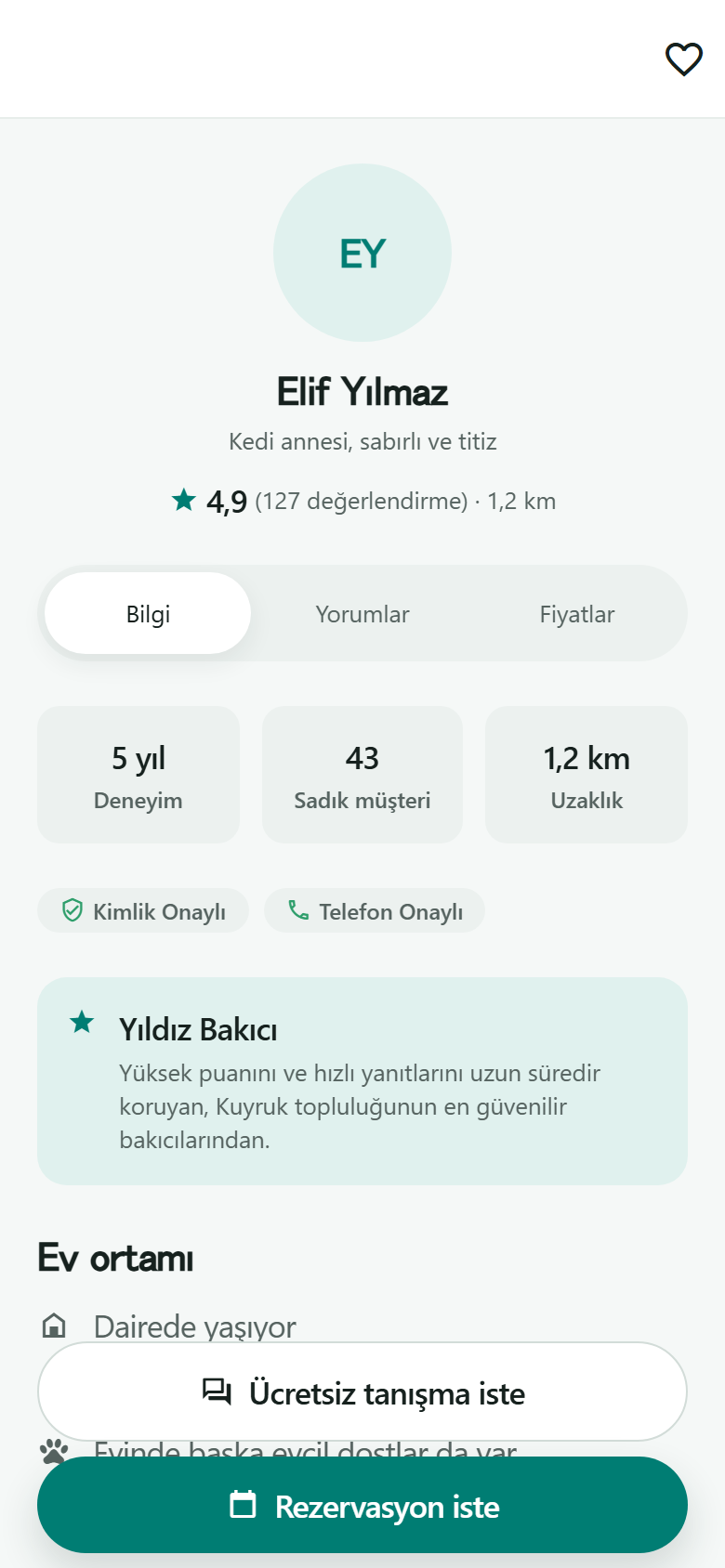 Kuyruk uygulamasında bakıcı profili.